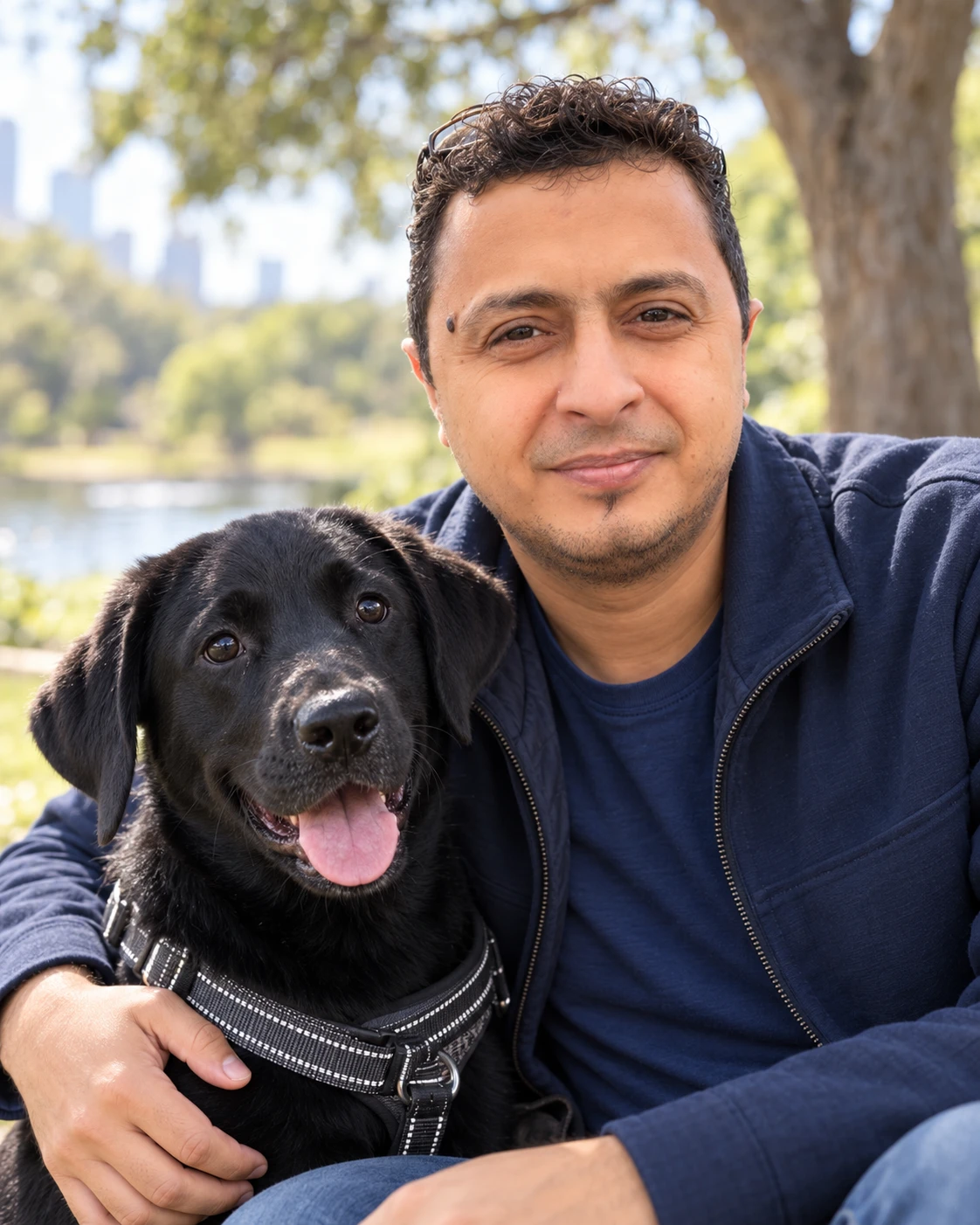 Dariel Alvarez Perez outdoors with his dog